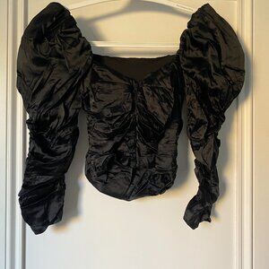 Alice + Olivia Long Sleeve Black Ruffle Crop TOp